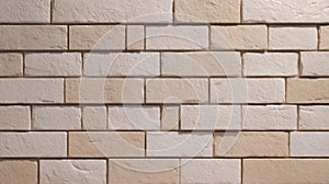 Textured tan brick wall patterned in neat rows. AI image