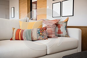 textured throw pillows on a modular sectional sofa