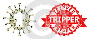 Textured Tripper Stamp Seal and Military Camouflage Collage of Human Virus