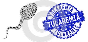 Textured Tularemia Round Seal and Recursion Sperm Cell Icon Mosaic