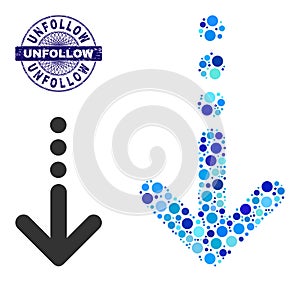 Textured UNFOLLOW Round Guilloche Seal Stamp and Send Down Collage Icon of Round Dots