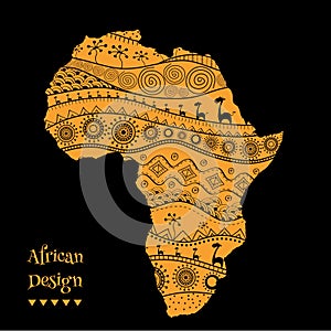 Textured vector map of Africa. Hand-drawn ethno pattern, tribal background. Vector illustration. Abstract colored Background