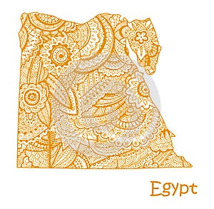 Textured vector map of Egypt. Hand drawn ethno pattern, tribal background.