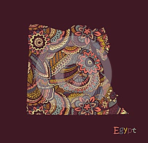 Textured vector map of Egypt. Hand drawn ethno pattern, tribal background.