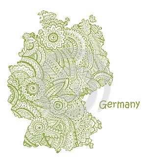 Textured vector map of Germany. Hand drawn ethno pattern, tribal background.