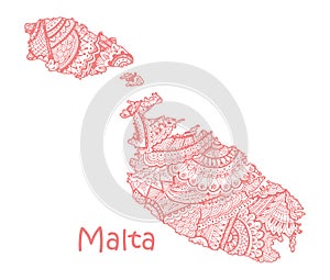 Textured vector map of Malta. Hand drawn ethno pattern, tribal background