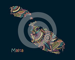 Textured vector map of Malta. Hand drawn ethno pattern, tribal background. photo