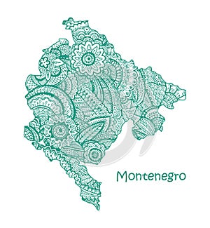 Textured vector map of Montenegro Hand drawn ethno pattern, tribal background