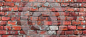 Textured Vintage Backdrop A Wide Panorama Of Weathered Red Bricks