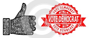 Textured Vote Democrat Stamp Seal and Network Thumb Up Icon