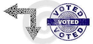 Textured Voted Badge and Geometric Bifurcation Arrow Left Down Mosaic