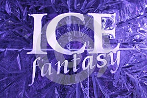 A Textured wall of ice with a crowded pattern of a tree branch and the inscription ` Ice fantasy`