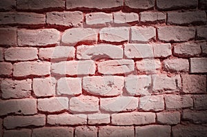 Textured wall of red bricks, detailed background