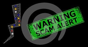 Textured Warning Scam Alert Stamp with Net Electrical Break Glare Icon with Bright Colored Glare Spots