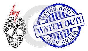 Textured Watch Out! Stamp Seal and Coronavirus Mortal Electricity Composition Icon