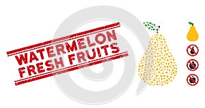 Textured Watermelon Fresh Fruits Line Seal and Mosaic Pear Icon