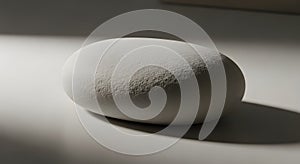Textured White Stone Object on Minimalist Surface with Dramatic Studio Lighting
