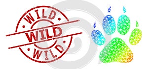 Textured Wild Stamp Seal and Polygonal Spectrum Tiger Footprint Icon with Gradient