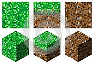textures and cubes in minecraft stylegreen-brown grass and earth