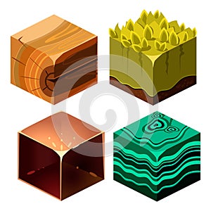 Textures for Platformers Icons Cubical Vector Set