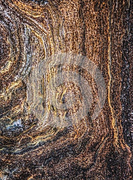Texture of rusty iron. Fantastic background image. Yellow, brown, red and blue. Drawing from left to right with smooth lines.