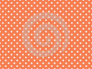 texturised white color polka dots over coral orange background