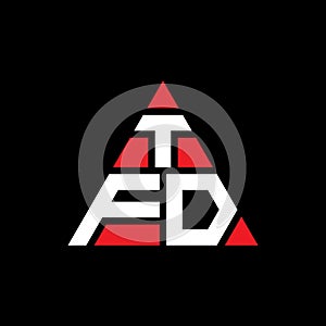 TFD triangle letter logo design with triangle shape. TFD triangle logo design monogram. TFD triangle vector logo template with red photo