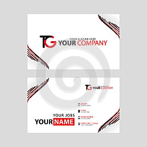 The TG logo on the red black business card with a modern design is horizontal and clean. and transparent decoration on the edges.