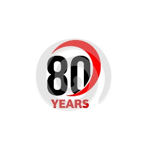 80th Anniversary abstract vector logo. Eighty Happy birthday day icon. Black numbers in red arc with text 80 years. photo