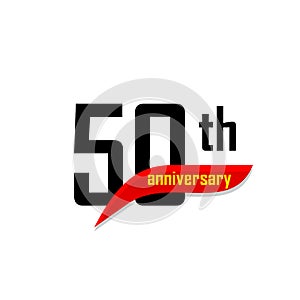 50th Anniversary abstract vector logo. Fifty Happy birthday day icon. Black numbers witth red boomerang shape with