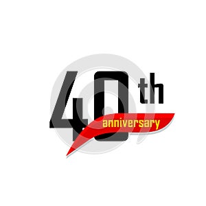 40th Anniversary abstract vector logo. Forty Happy birthday day icon. Black numbers witth red boomerang shape with