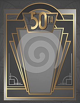 50th anniversary Art Deco Invitation Flyer Poster Art Elegant Gold Silver