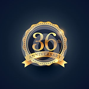 36th anniversary celebration badge label in golden color