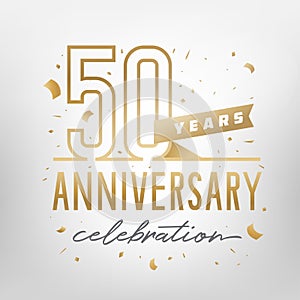 50th anniversary celebration golden template. Vector illustration. photo