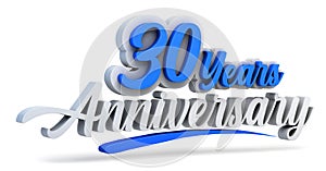 30th anniversary celebration logo in blue and white color isolated on white background. Thirty years anniversary logo. 3d illustra