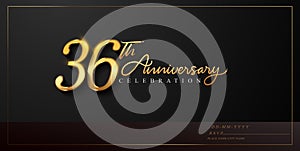 36th anniversary celebration logotype with handwriting golden color elegant design isolated on black background. vector