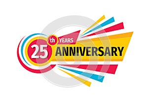 25 th birthday banner logo design.  Twenty five years anniversary badge emblem. Abstract geometric poster. photo