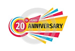 20th birthday banner logo design.  Twenty years anniversary badge emblem. Abstract geometric poster. photo