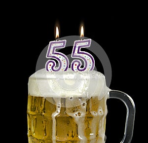 55th birthday candles in beer