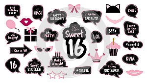 16th birthday photobooth props set for sixteen photo