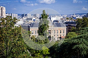 19th borough Town Hall view from the Buttes-Chaumont, Paris