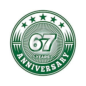 67 years anniversary celebration. 67th anniversary logo design. 67years logo.