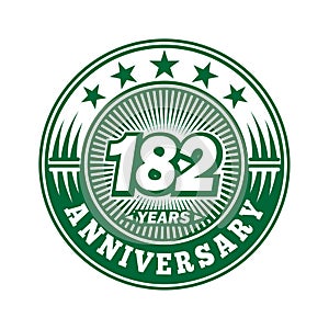 182 years anniversary celebration. 182nd anniversary logo design. 182years logo.