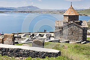 The 9th century Armenian monastery of Sevanavank at lake Sevan.