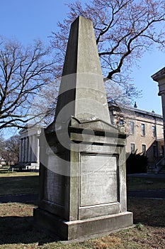 19th century memorial obelisk in honor of Robert Richard Randall at the Snug Harbor