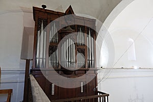 18th century pipe organ from Santiago el Mayor church in Castano del Robledo, Huelva, Spain photo