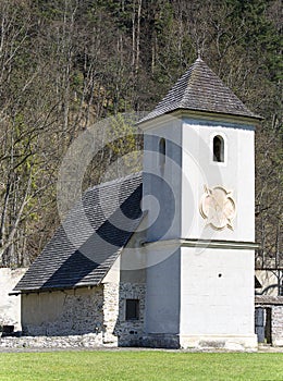 14th century Red Monastery, bell tower with sundial, Slovakia