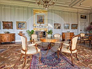 The 18th century White Drawing Room, Burton Agnes Hall, Yorkshire, England.