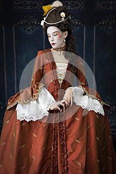 An 18th-Century woman wearing a robe a la Francaise photo