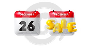 26th day of the month icon. Event schedule date. Calendar date sale 3d icon. Vector photo
